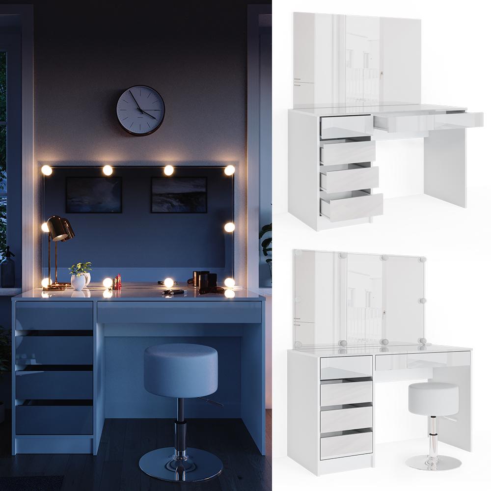 Туалетный стол Vicco Sherry с подсветкой и стулом Белый глянец - фото 2 Туалетный стол Vicco Sherry с подсветкой и стулом Белый глянец - фото 2