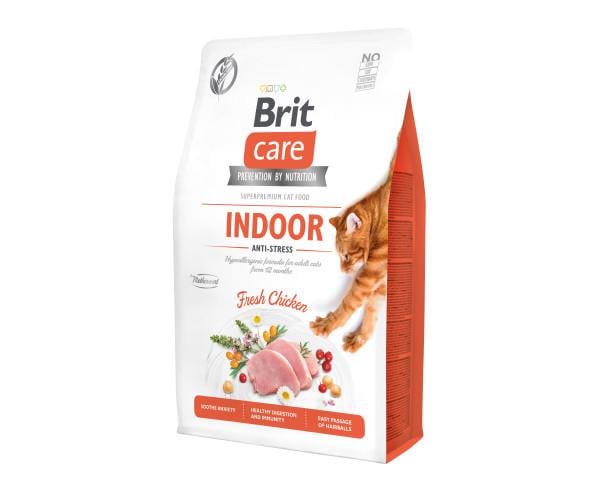 Корм сухий Brit Care Cat Grain-Free Indoor Anti-Stress Курка для кішок що живуть у приміщенні 2 кг