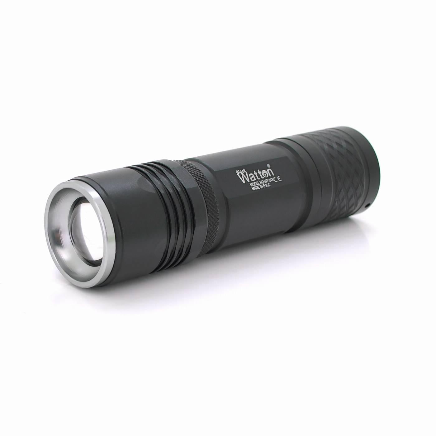 Ліхтар ручний Watton WT-313 1LED Cree T6 3W 5 режимів ZOOM 18650/2800mah перехідник 3хAAA IP44 СЗУ 120х33х33 мм Black (32689)