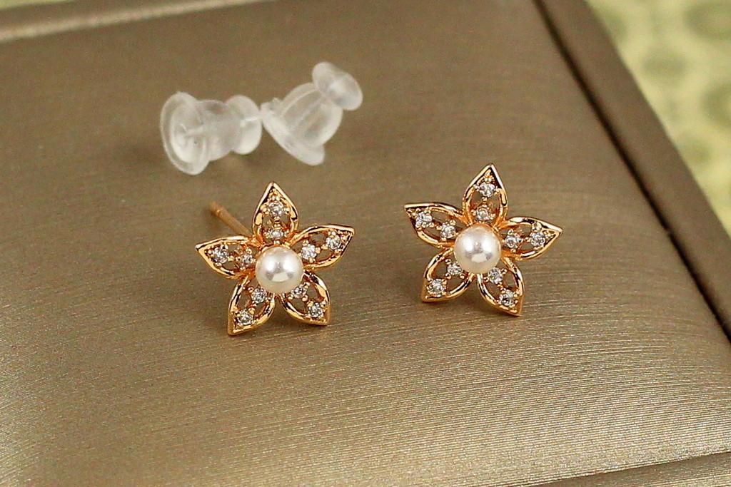 Серьги гвоздики Xuping Jewelry цветок с жемчужиной 10 мм Золотистый (2563479108)