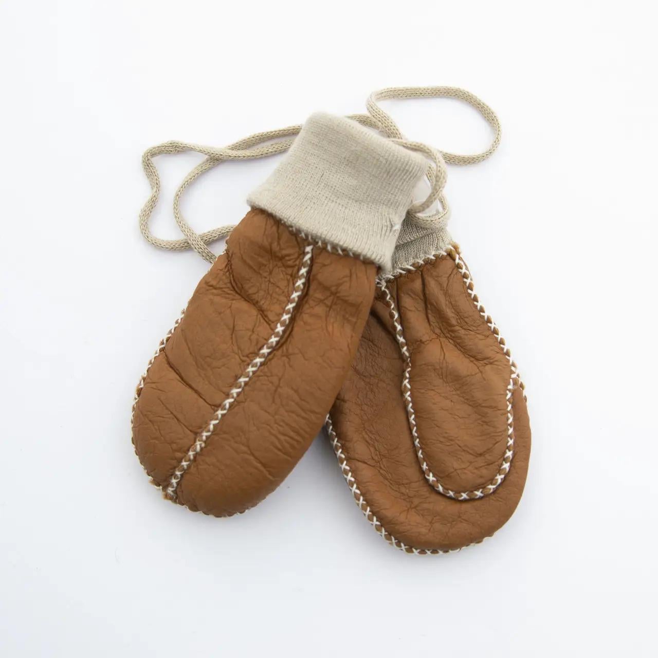 Детские перчатки зимние из натуральной кожи 4-6 лет р. 11 Коричневый (19C-1)