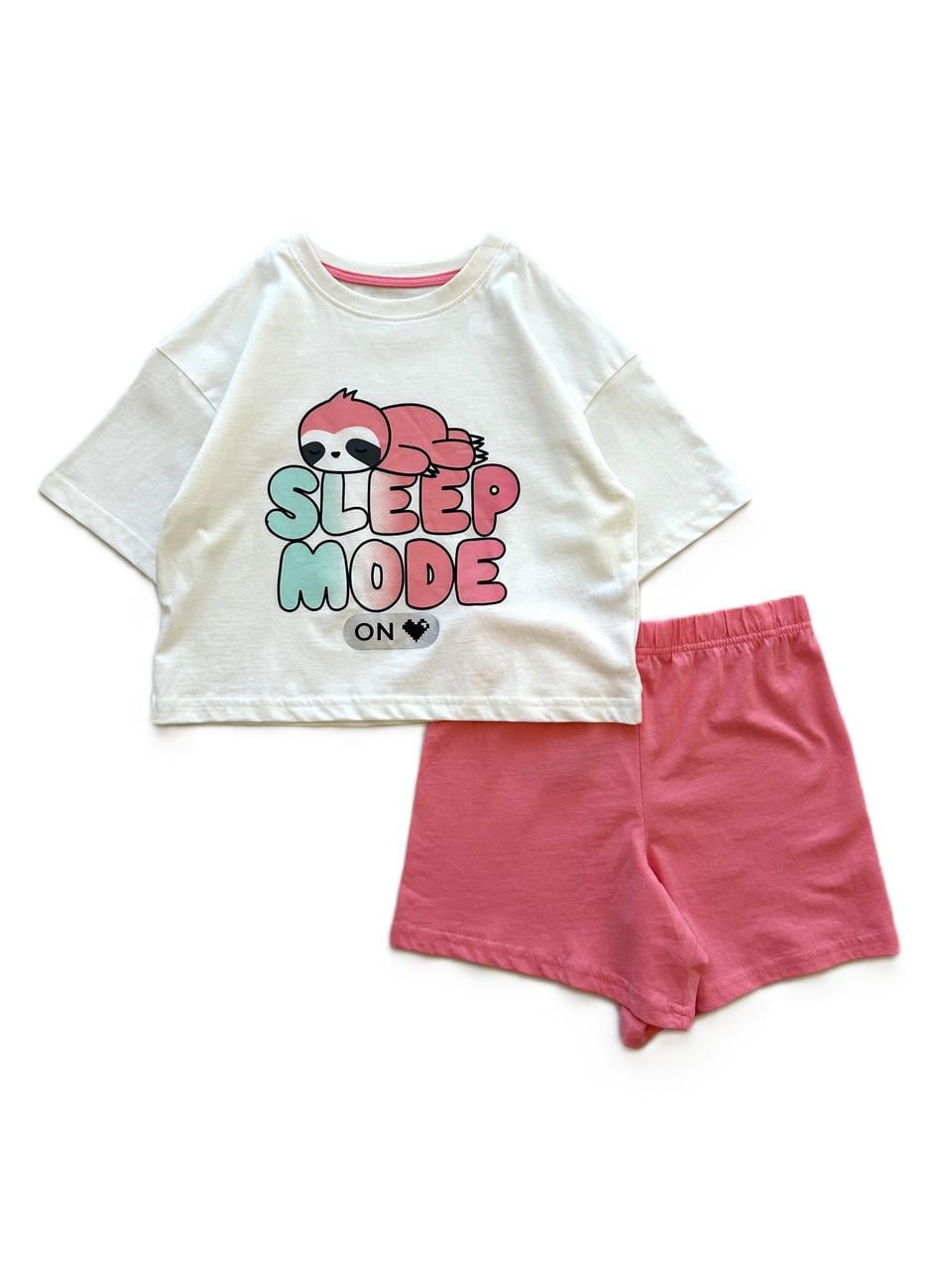 Піжама дитяча Primark Sleep Mode футболка/шорти 8-9 років 134 см Білий/Кораловий (05022026-37)