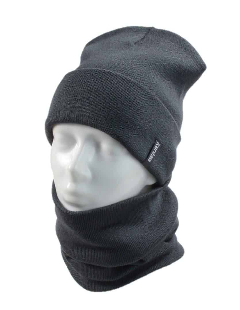 Вязаная шапка Кahta Fashion Hat с Buff снуд унисекс р. 57-58 Серый (OC-066)