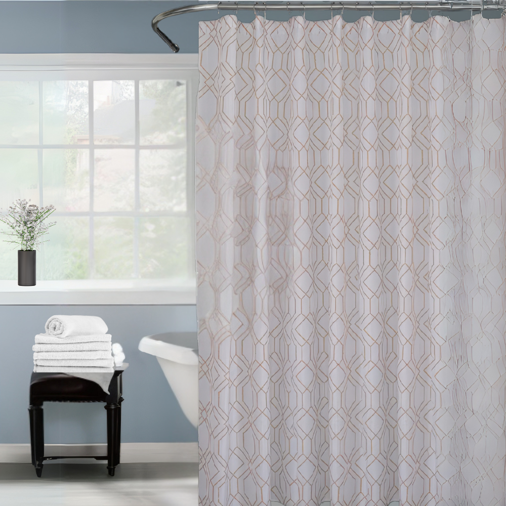 Шторка для ванной и душа водоотталкивающая из полиэстера с металлическими крючками 180x180 см Золотисто-белый