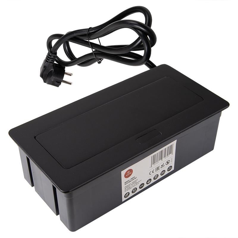 Удлинитель встраиваемый прямоугольный для стола ELEKTRIMA KWADRO 2xschuko 2xUSB 2,1A 5V Черный (012710)