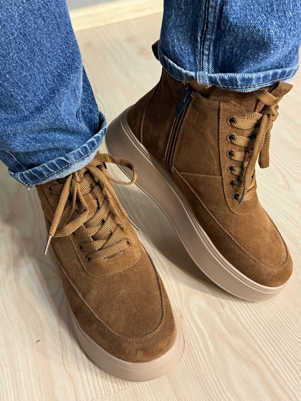 Ботинки женские Hengji 280-5 зимние на меху замшевые р. 36 Коричневый/Бежевый (5244)