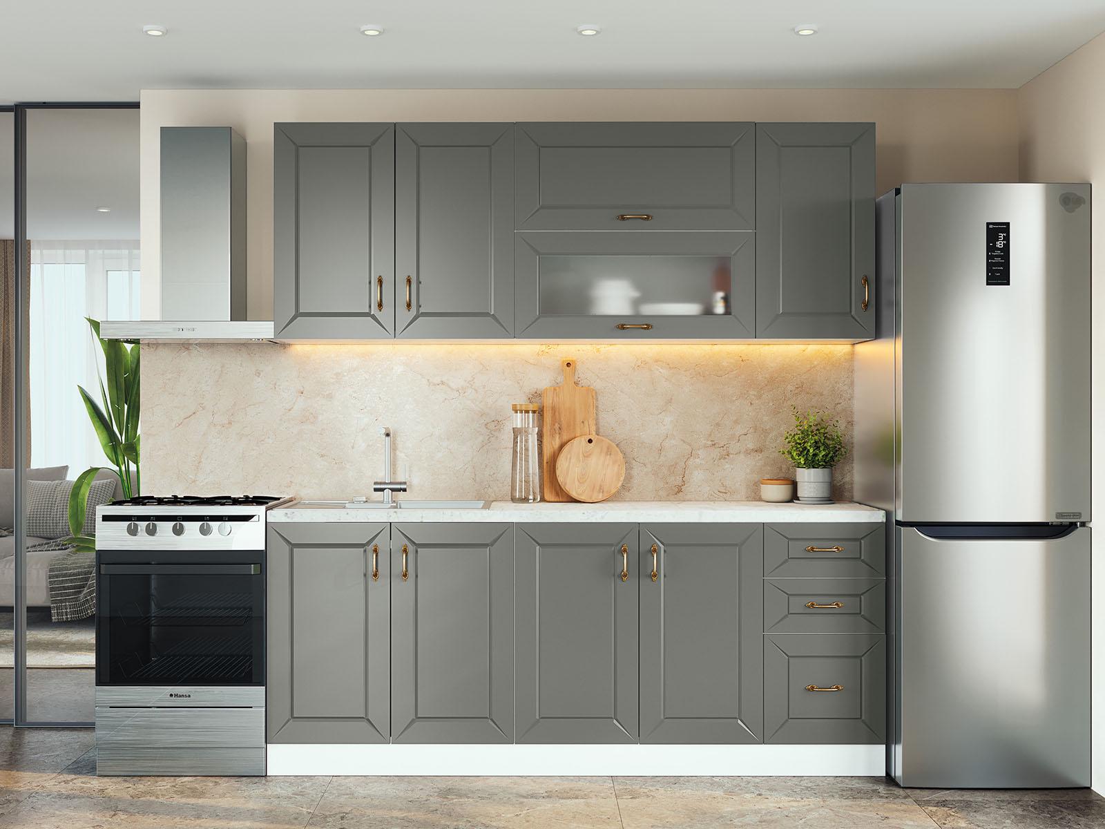 Кухня пряма Бела 200 см Сірий (S-80-006-199) Кухня пряма Бела 200 см Сірий (S-80-006-199)