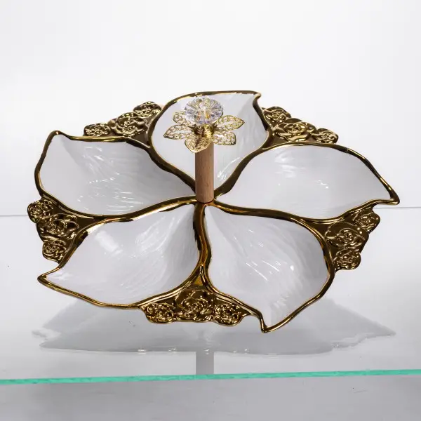 Менажниця для сервірування Leaf порцелянова 30 см на 5 секцій Золотистий (147-107- WX918-44) - фото 2 Менажниця для сервірування Leaf порцелянова 30 см на 5 секцій Золотистий (147-107- WX918-44) - фото 2