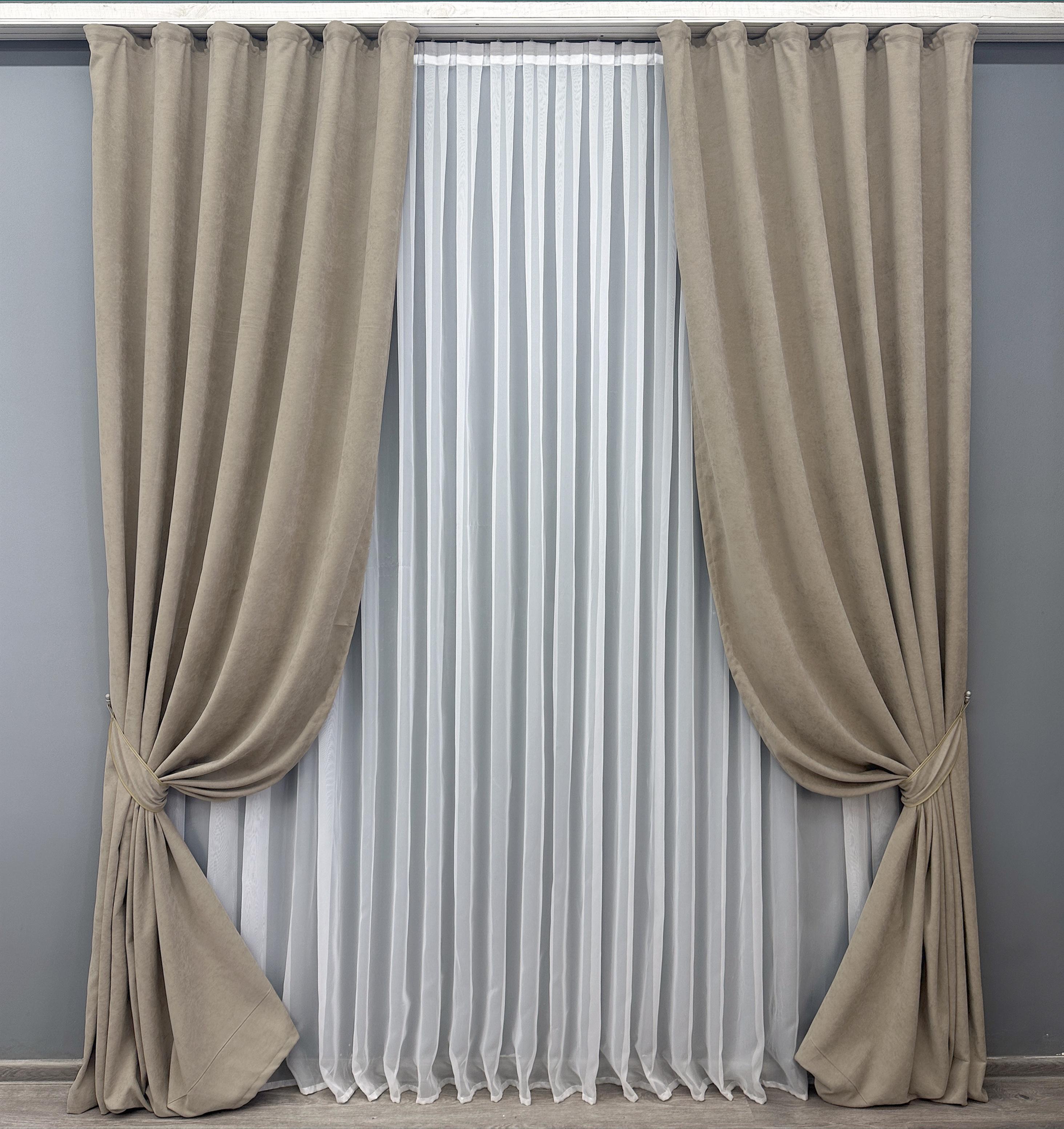 Комплект штор VR-Textil Petek YL №1708ш мікровелюр 150х295 см 2 шт. Тауп (33-0607)