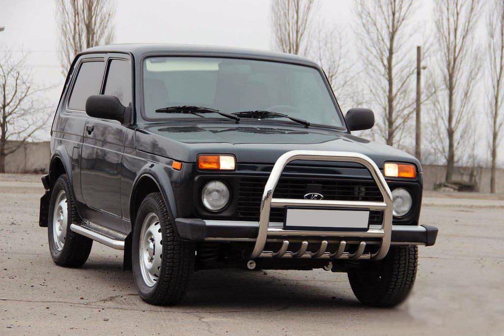 Кенгурятник QT007 CAN для Lada Niva и Urban нержавеющая сталь Хром