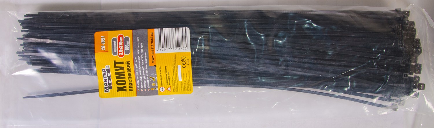 Хомут пластиковый MasterTool 3,6х370 мм 100 шт. Черный (20-1851)