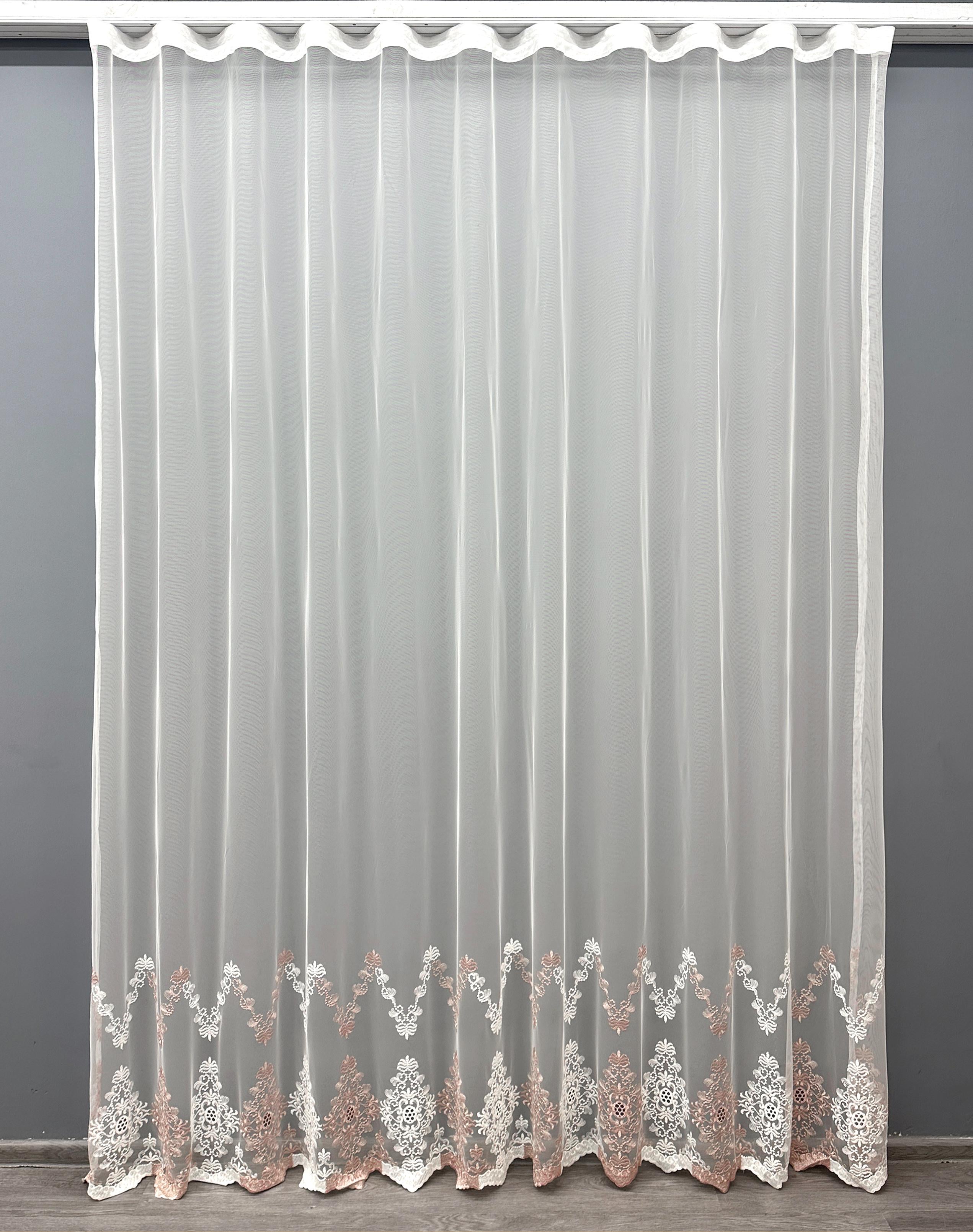 Тюль VR-Textil 1467т Грек-сетка с вышивкой 300х270 см Молочный/Пудровый (42-0597)