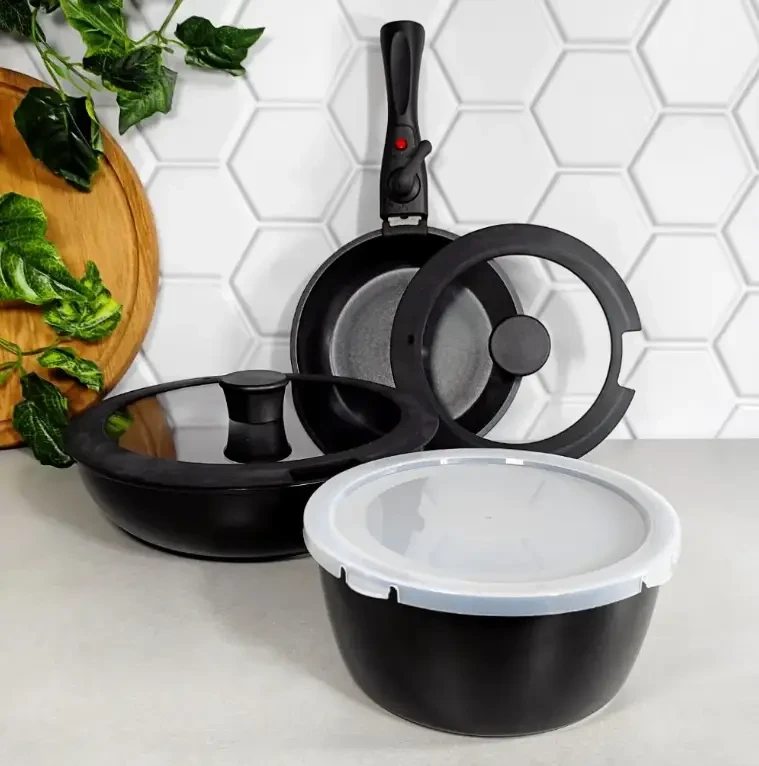 Набір сковорідок Maestro MR-4800-7 2 сковорідки/з кришками ківш/знімна ручка 7 пр. (2654643138) - фото 3 Набір сковорідок Maestro MR-4800-7 2 сковорідки/з кришками ківш/знімна ручка 7 пр. (2654643138) - фото 3