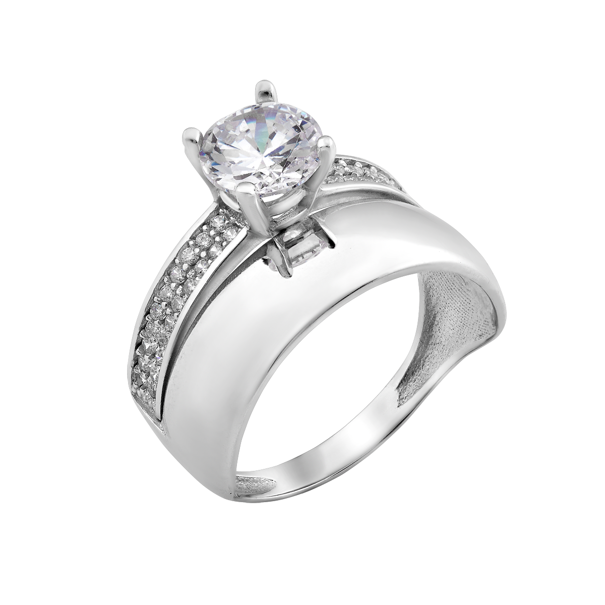 Кольцо серебряное двойное с гладкой поверхностью и фианитом р. 18