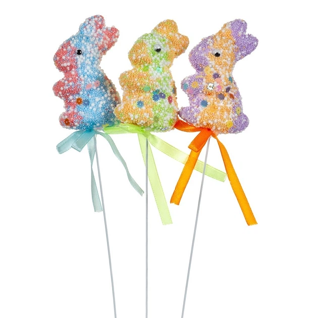 Декор на палочке Конфетные кролики пасхальные 3 шт. 25 см (8108-033)