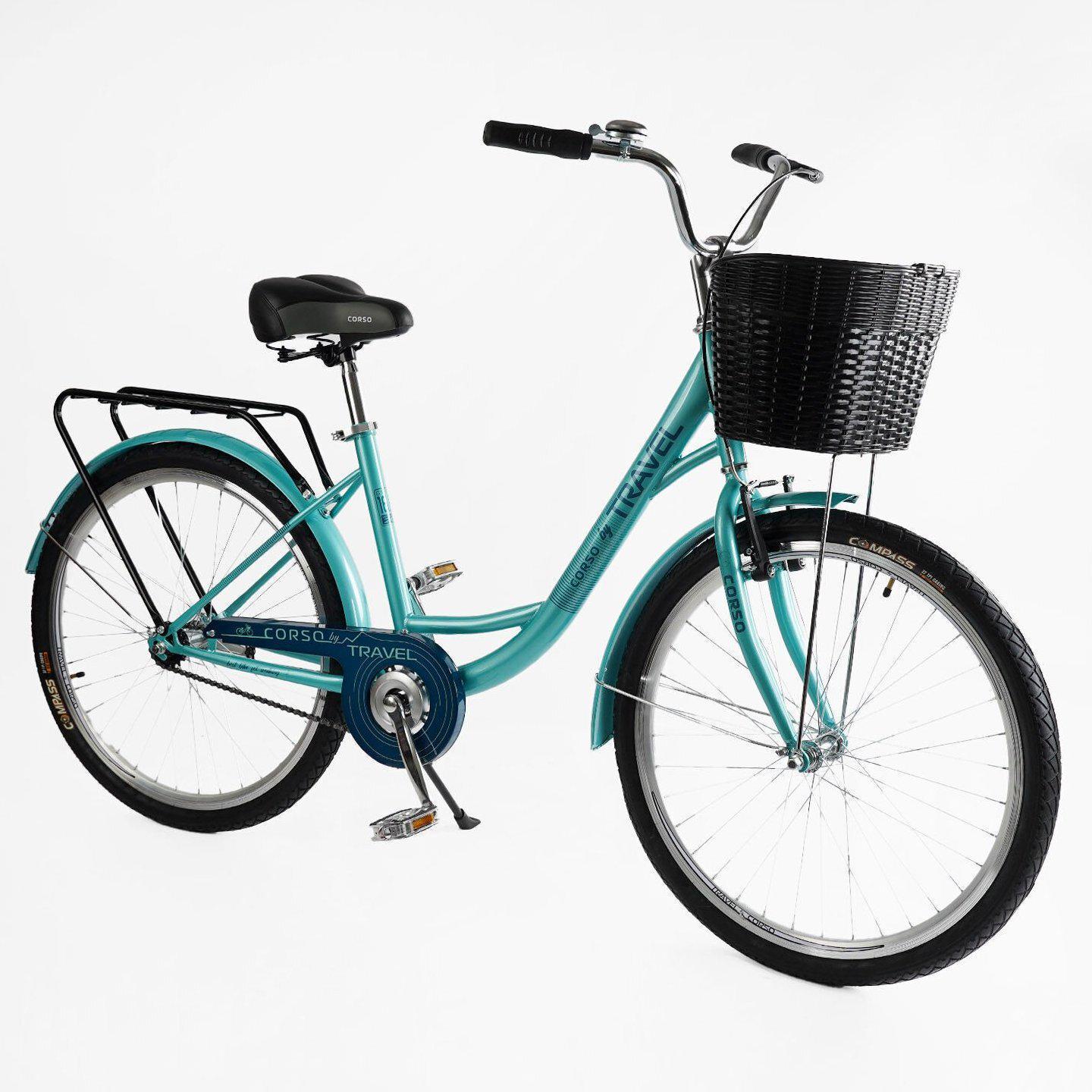 Велосипед городской Corso Travel с корзиной и багажником рама 16,5/26" Бирюзовый - фото 2 Велосипед городской Corso Travel с корзиной и багажником рама 16,5/26" Бирюзовый - фото 2