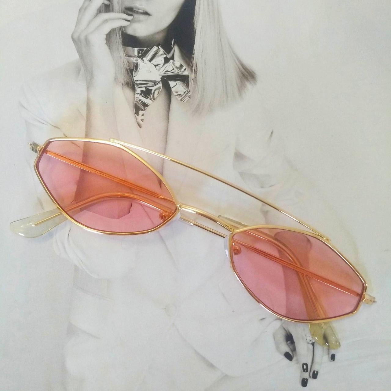 Солнцезащитные очки маленький ромб Розовый в золоте