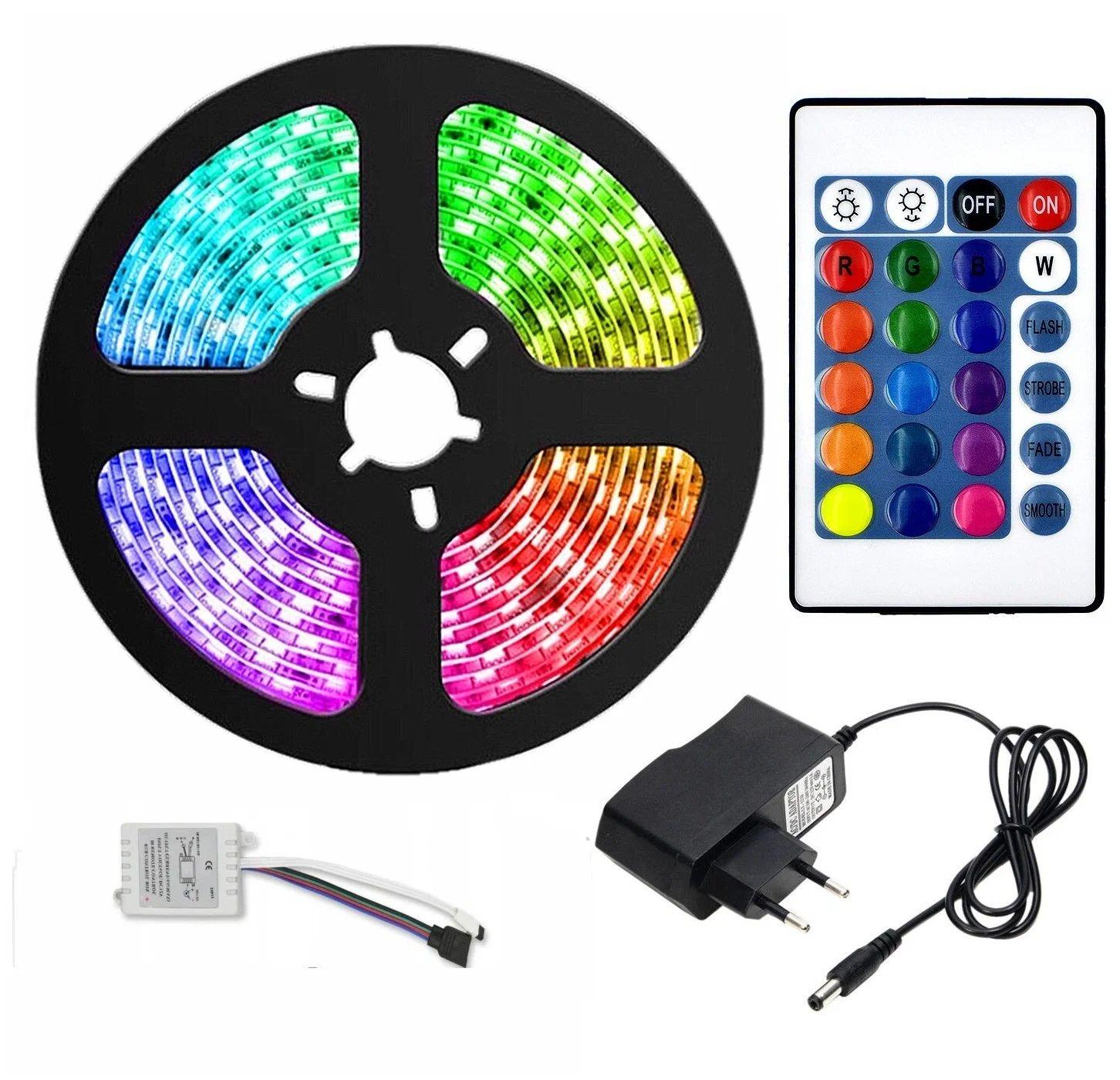 Світлодіодна стрічка SMD 5050 RGB з пультом керування 12V 220V 5 м (3034) - фото 1 Світлодіодна стрічка SMD 5050 RGB з пультом керування 12V 220V 5 м (3034) - фото 1