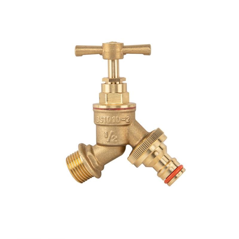 Кран вентильный РЗ 1/2" выход РЗ 3/4" Brass (BR-KCR1234)