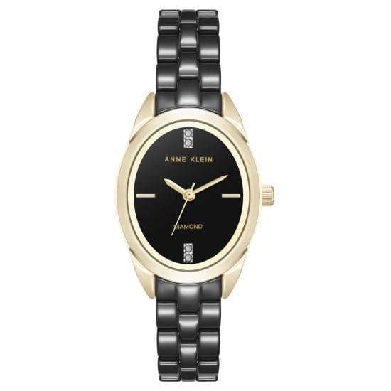 Наручные часы женские Anne Klein AK/5182BKGB с черным циферблатом и золотистым керамическим браслетом