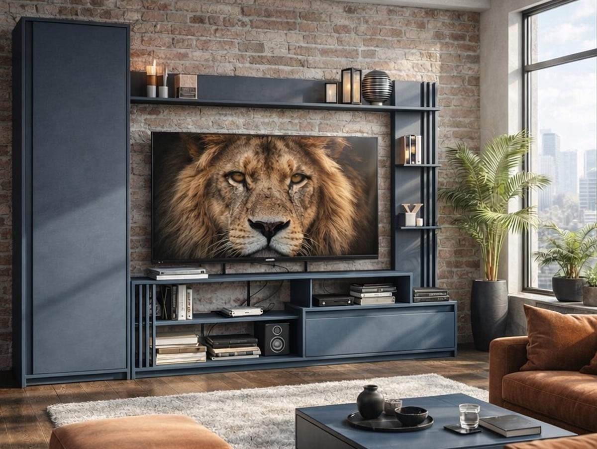 Стенка для ТВ горка в гостиную с шкафом Мастер Форм Брайт левосторонняя 2220х376х2000 мм Антрацитовый