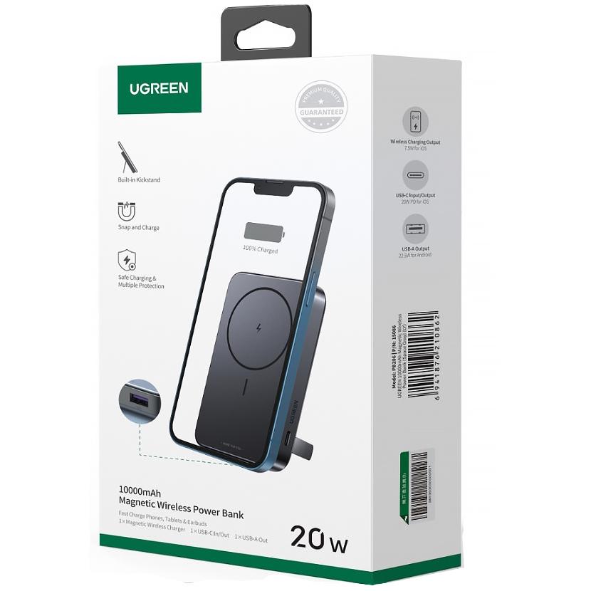 Аккумулятор внешний с MagSafe UGREEN PB206 10000mAh Magnetic Wireless With Holder Gray (15086) - фото 10 Аккумулятор внешний с MagSafe UGREEN PB206 10000mAh Magnetic Wireless With Holder Gray (15086) - фото 10