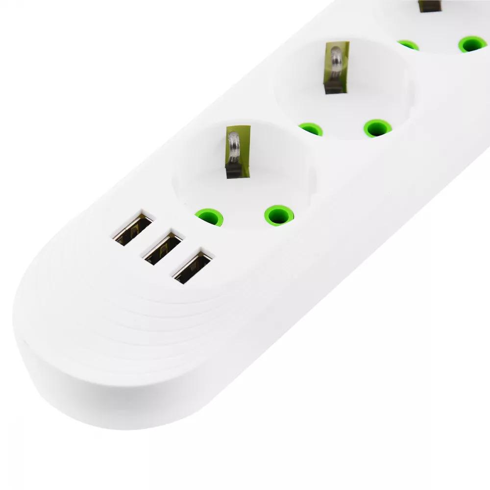 Фильтр сетевой Power Socket F03U 3 розетки + 3 USB White (9756227) - фото 4