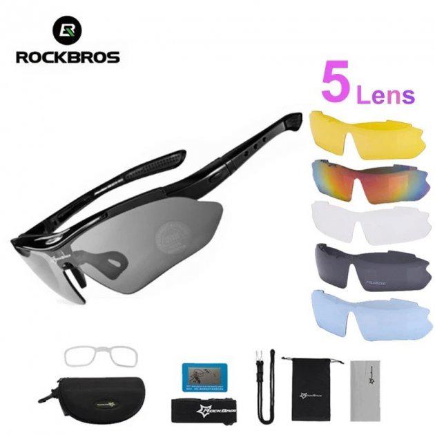 Спортивні окуляри RockBros Polarized UV400 з 5 лінзами Чорний (ОЧ050411) - фото 2