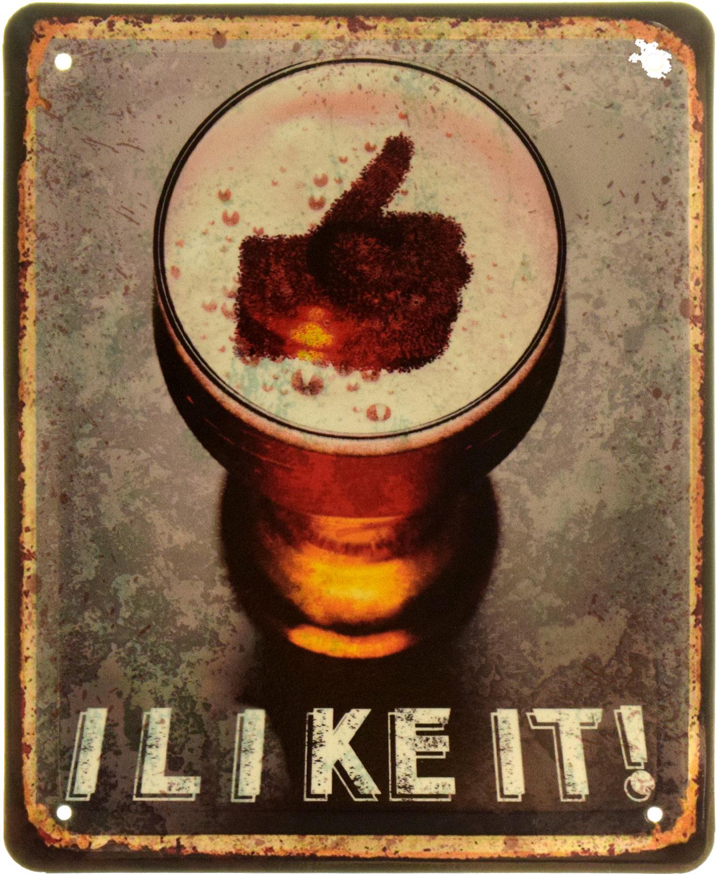 Табличка металлическая "I Like It Beer" 18x22 см (ms-103938)