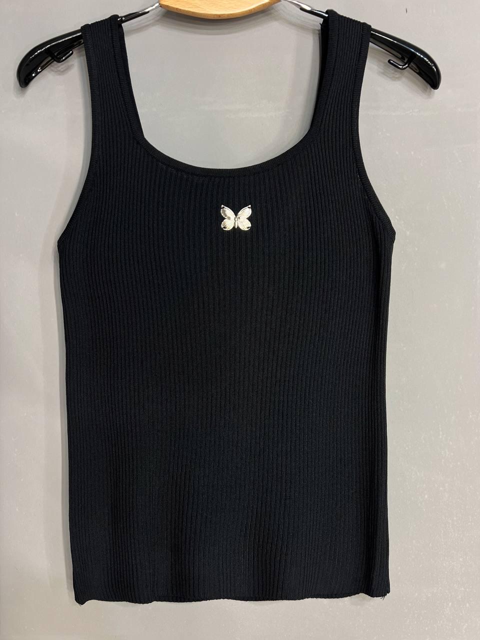 Майка женская A-N 2206 в рубчик с бабочкой OS Черный (26389123) - фото 4 Майка женская A-N 2206 в рубчик с бабочкой OS Черный (26389123) - фото 4