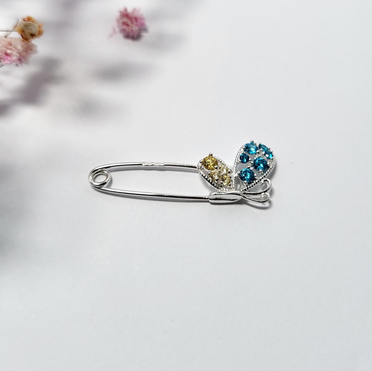Брошь серебряная Бабочки с камнями 1,90 г (7095)