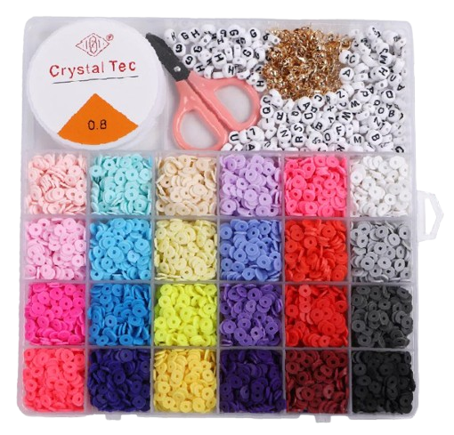 Набор бусин плоских с буквами/леской/фурнитурой 24 цвета (4801)