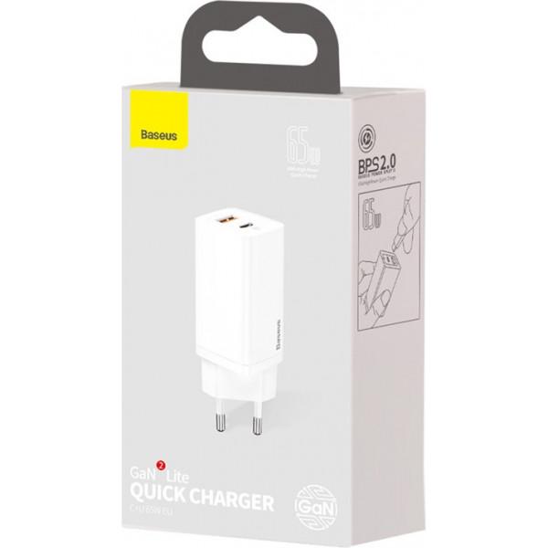 Зарядное устройство Baseus GaN2 Lite 2 порта, USB + Type-C 65W Белый (CCGAN2L-B02) - фото 7