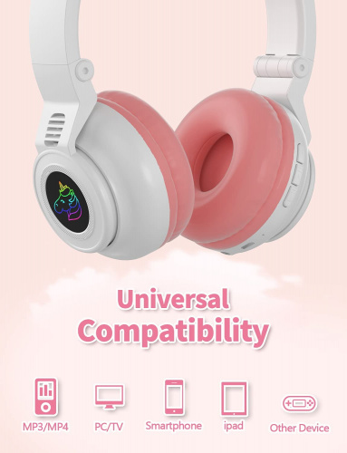 Наушники беспроводные Cute Headset 27STN/Bluetooth Кошачьи ушки с мульти RGB/MP3 плеером White - фото 9