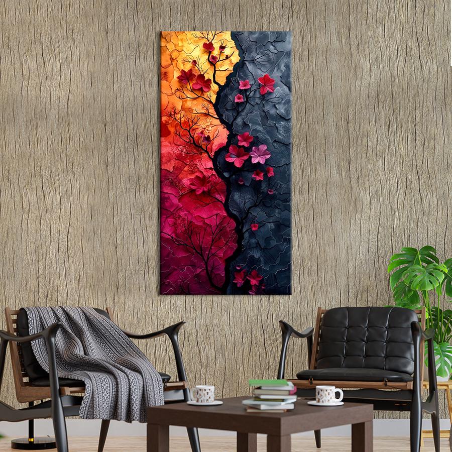 Картина на полотні Гілка дерева з червоними квітами в абстрактному стилі 80x40 см (284VP_L) - фото 2 Картина на полотні Гілка дерева з червоними квітами в абстрактному стилі 80x40 см (284VP_L) - фото 2