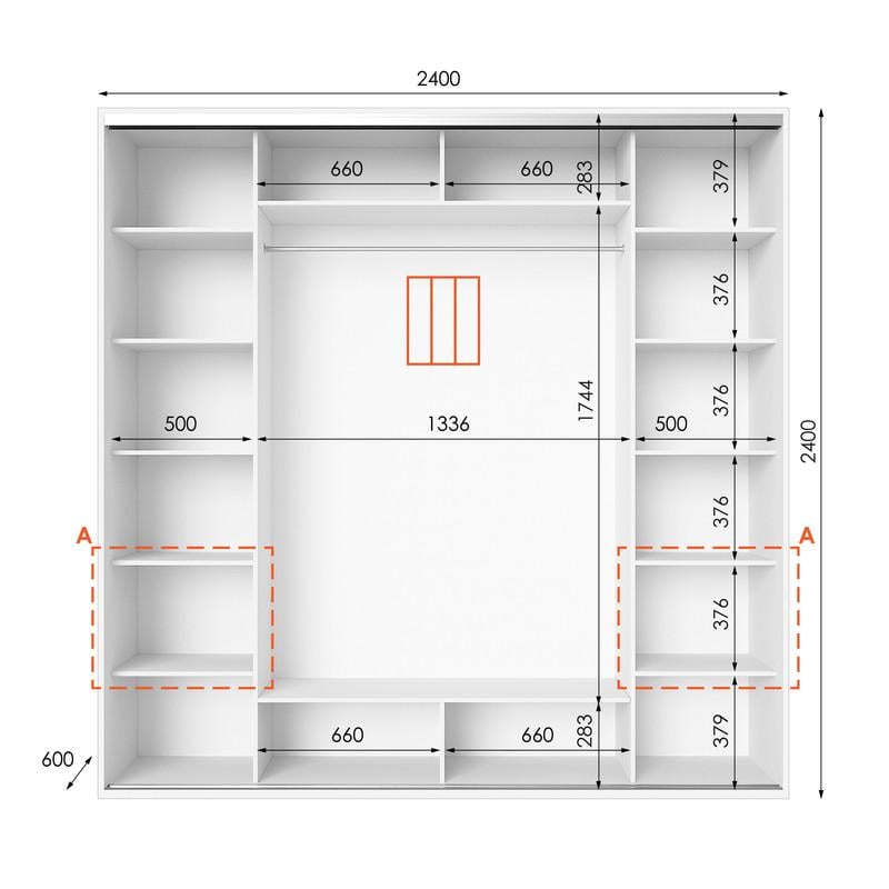 Шафа-купе Idea серія 4 дзеркало 240х60х240 см Білий (1379) - фото 2