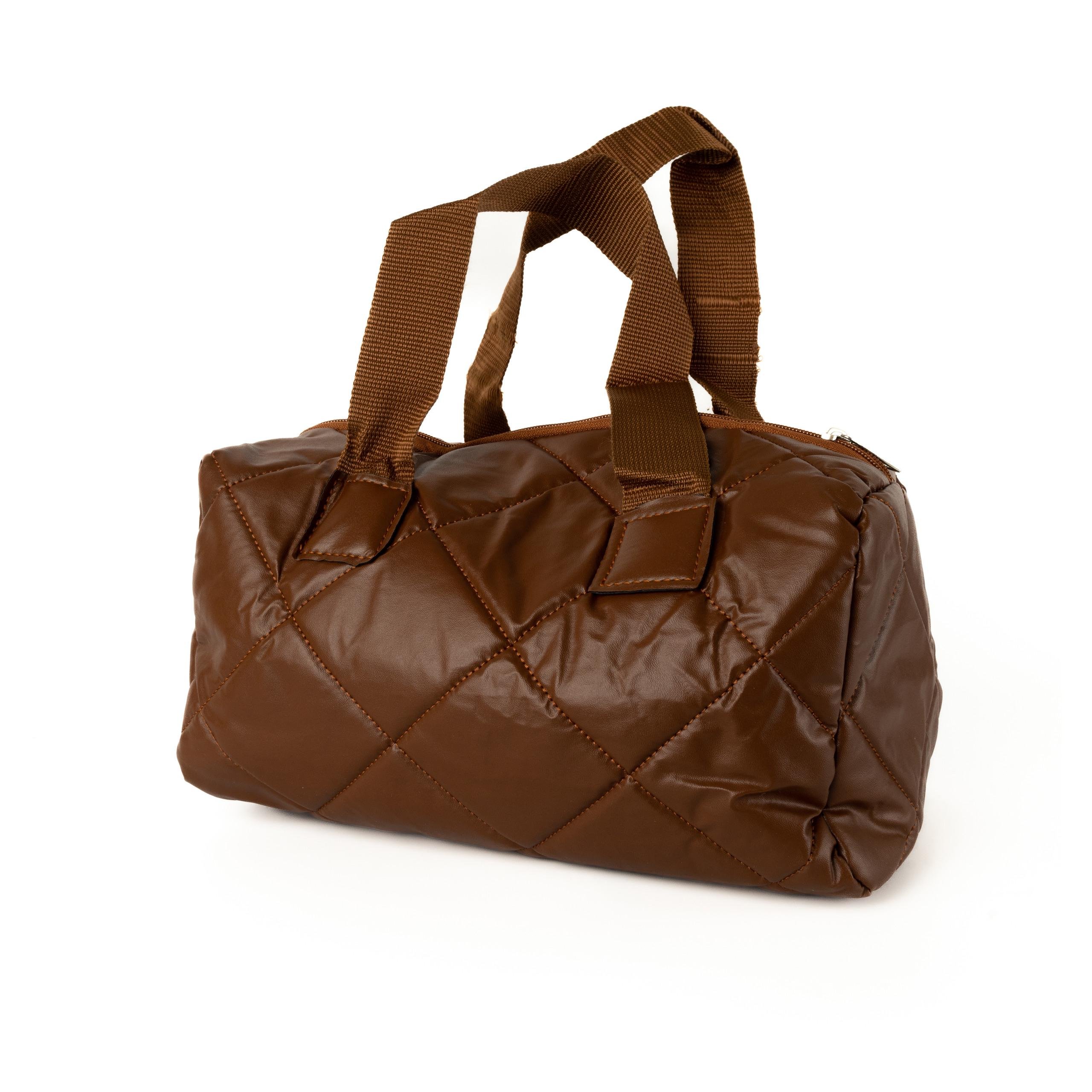 Сумка бочонок женская из плащевой ткани с короткими ручками Коричневый