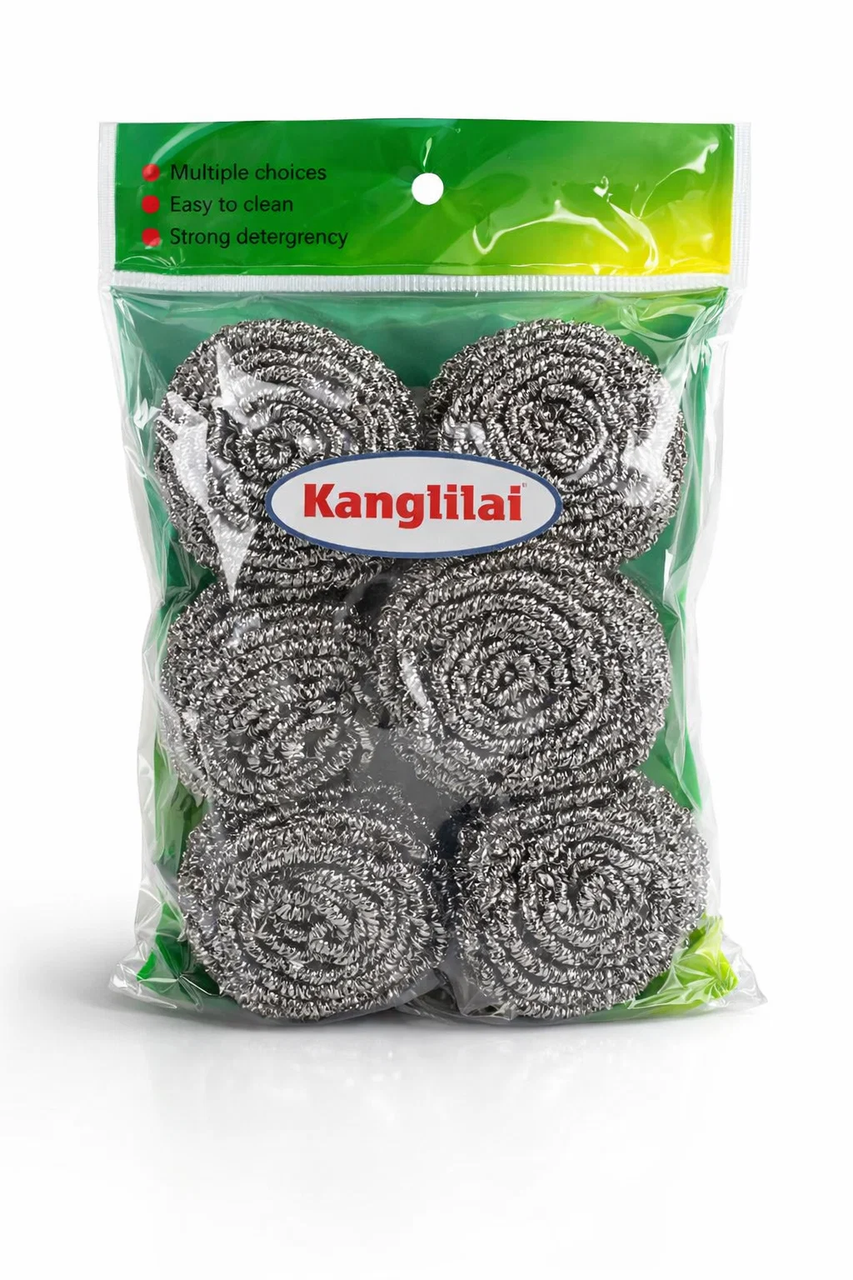 Скребок-губка металлический для мытья посуды d 6,5 см 6 шт.