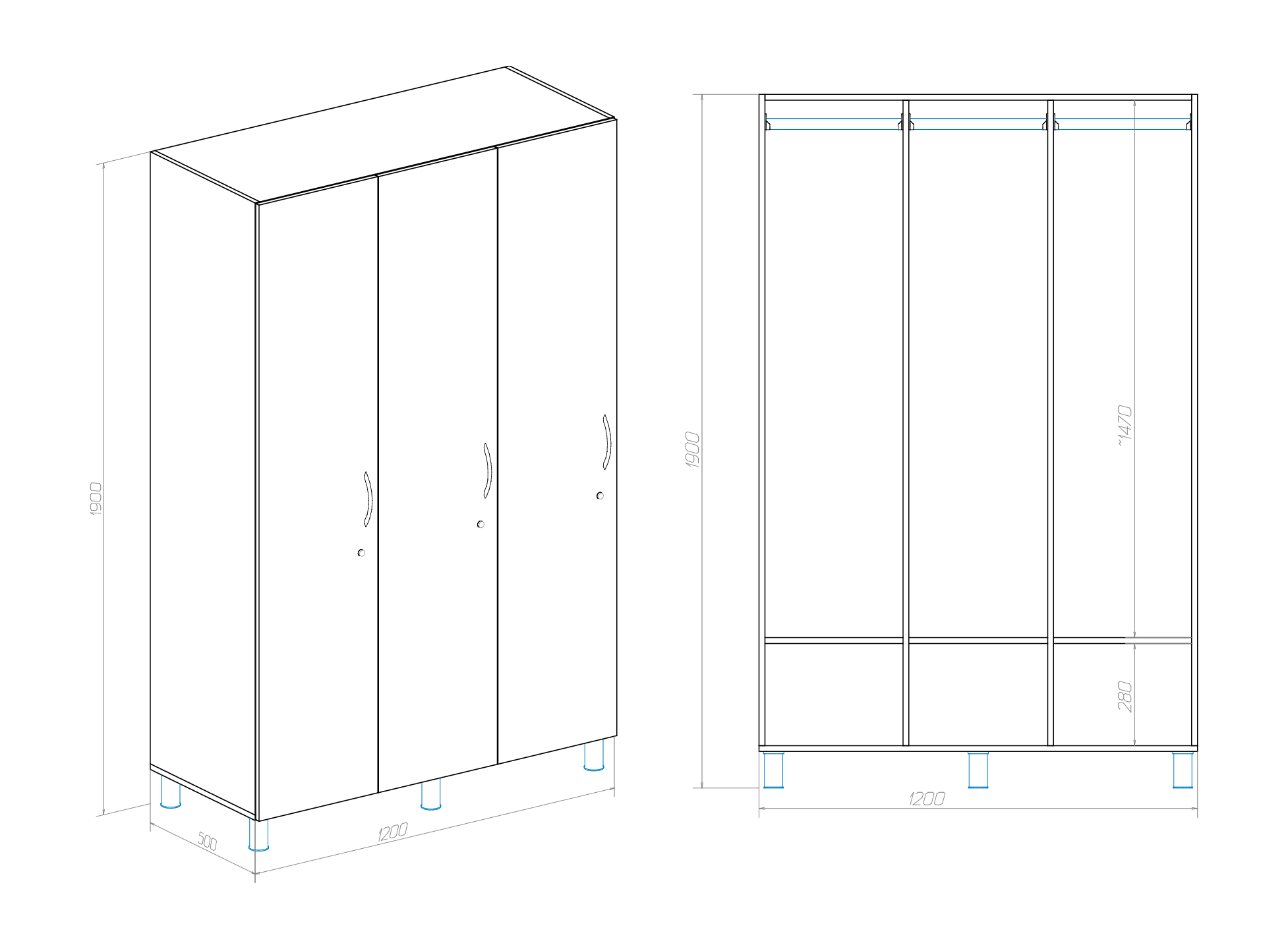 Шкаф для раздевалки трех секционный 1200х1900х500 мм (1023) - фото 4