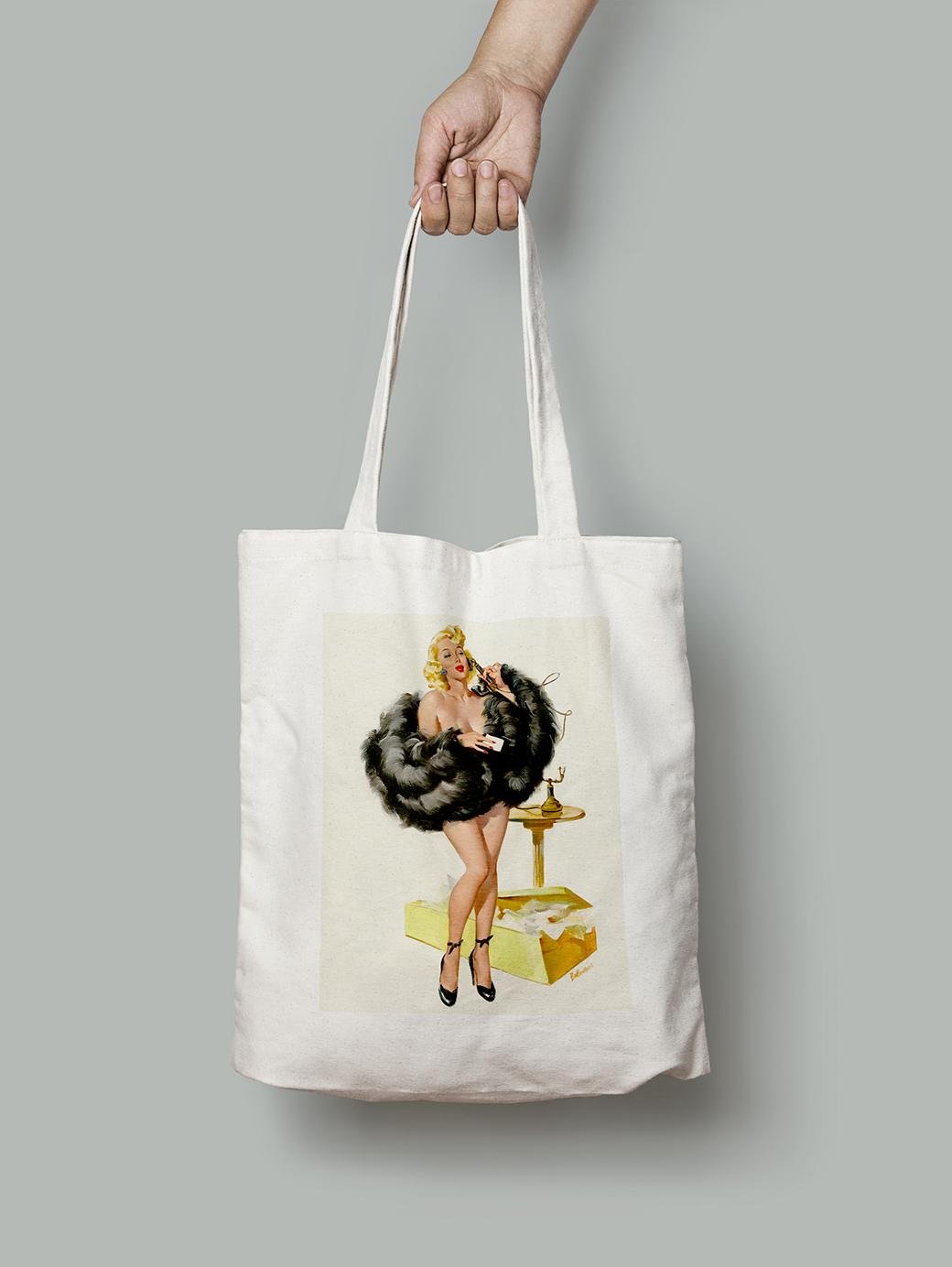 Эко-сумка Девушка в мехах разговаривает по телефону. Джойс Баллантайн шопер (pin_up010196_Bag)