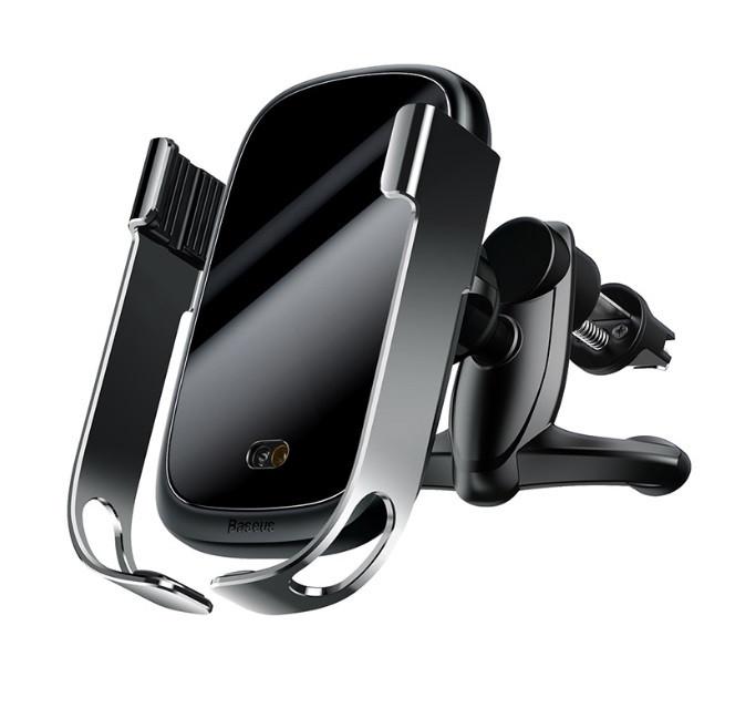 Автомобільний зарядний пристрій BASEUS WXHW01-01 кріплення з бездротовою зарядкою QI Чорно-Срібний