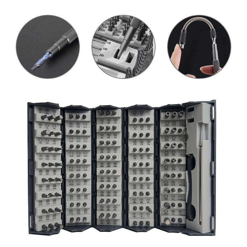 Набор магнитных отверток 128в1 для точных работ с битами из стали S2 Roll-up хранения Gray (110299) - фото 2 Набор магнитных отверток 128в1 для точных работ с битами из стали S2 Roll-up хранения Gray (110299) - фото 2