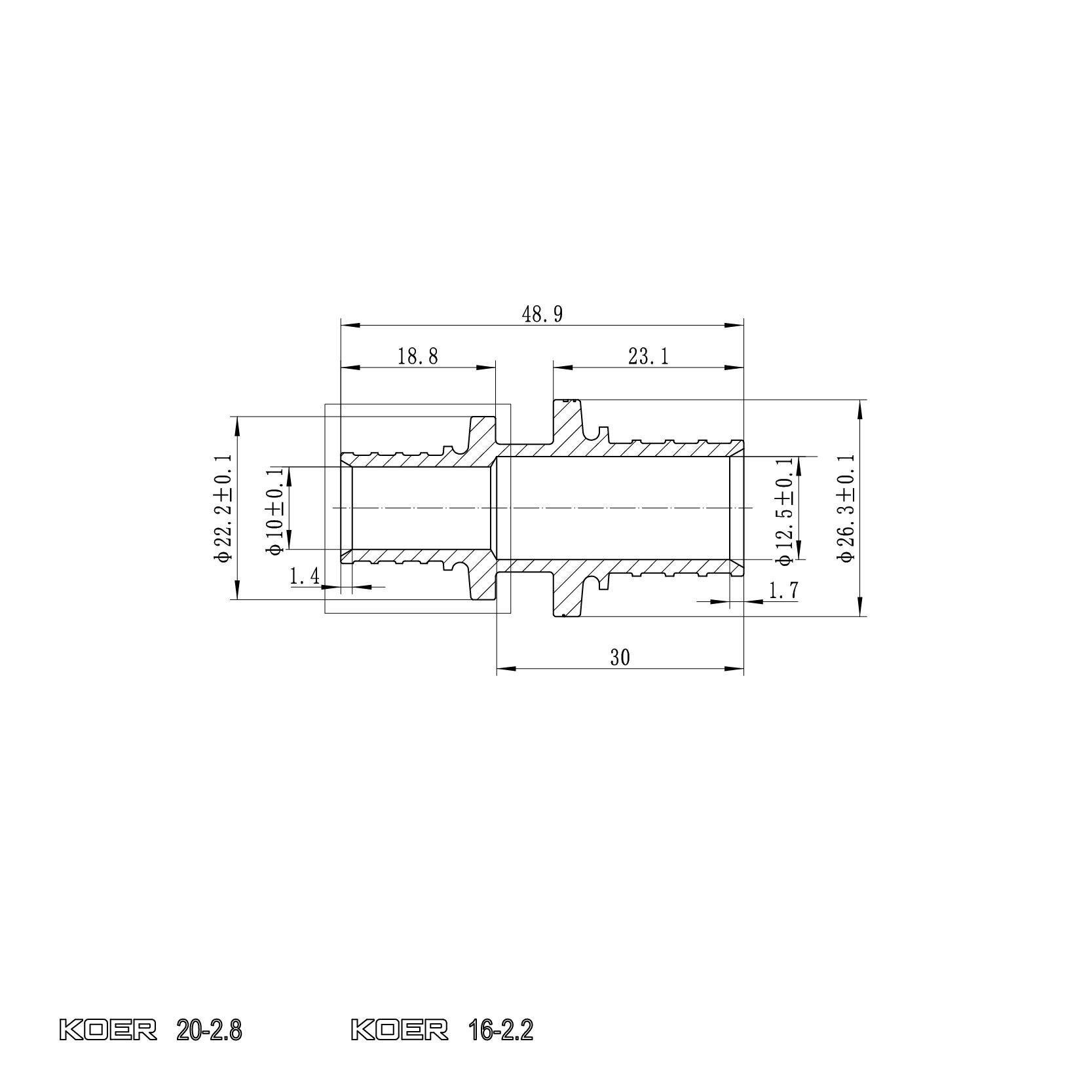 Муфта соединительная переходная KOER KA.С16-20 натяжная гильза латунная 2,2x2,8 мм (OL-KR4858) - фото 2 Муфта соединительная переходная KOER KA.С16-20 натяжная гильза латунная 2,2x2,8 мм (OL-KR4858) - фото 2