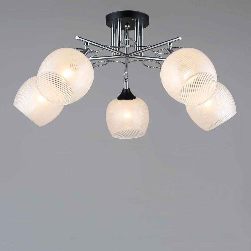 Люстра потолочная Light House SR-19198/5 CH/BK E27 с узором 680х250 мм Черный/Хром/Белый