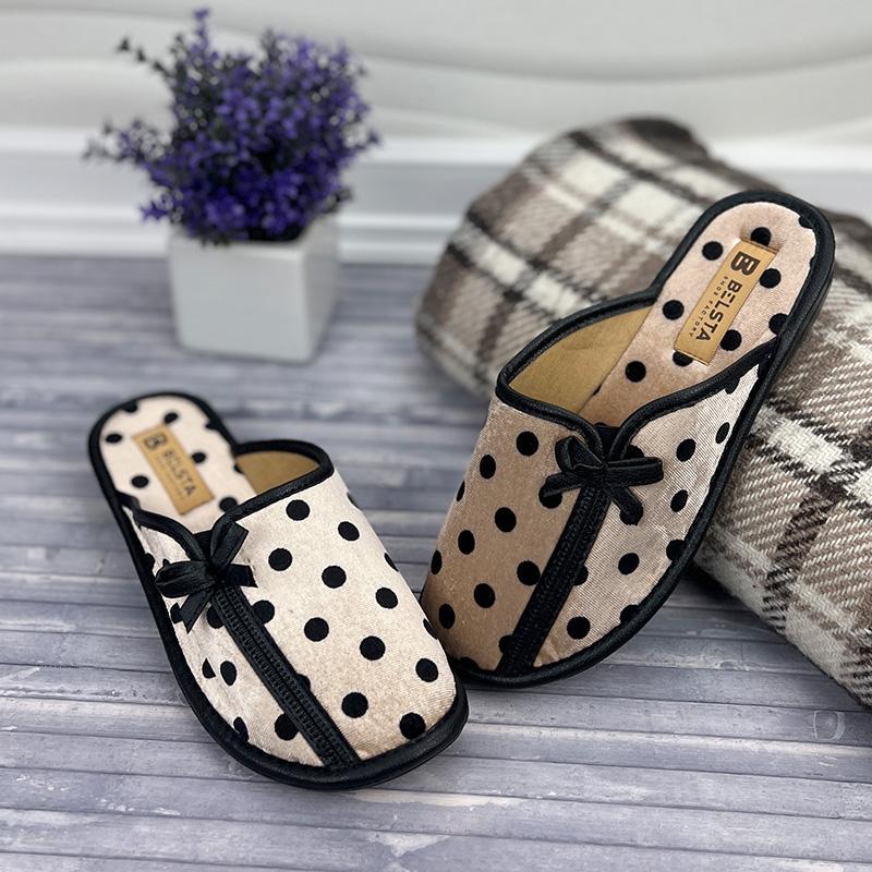 Домашні тапочки жіночі Е-001-28 в горох 24,5 см p. 39 Бежевий (34210028)