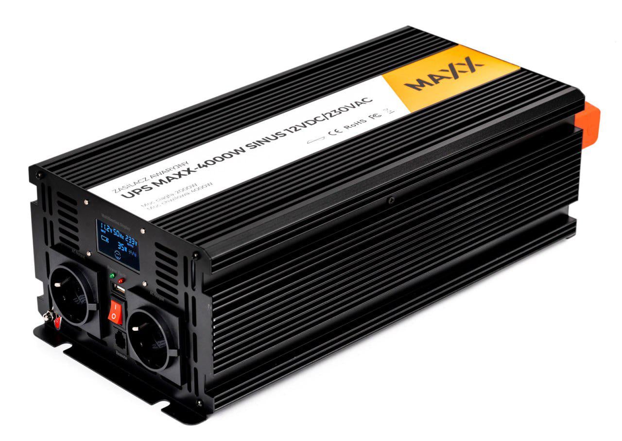 Автомобільний інвертор 4SUN MAXX SINUS 4000 W 12/230V 2000/4000W з чистою синусоїдою та дисплеєм (R0248 PRZ274)