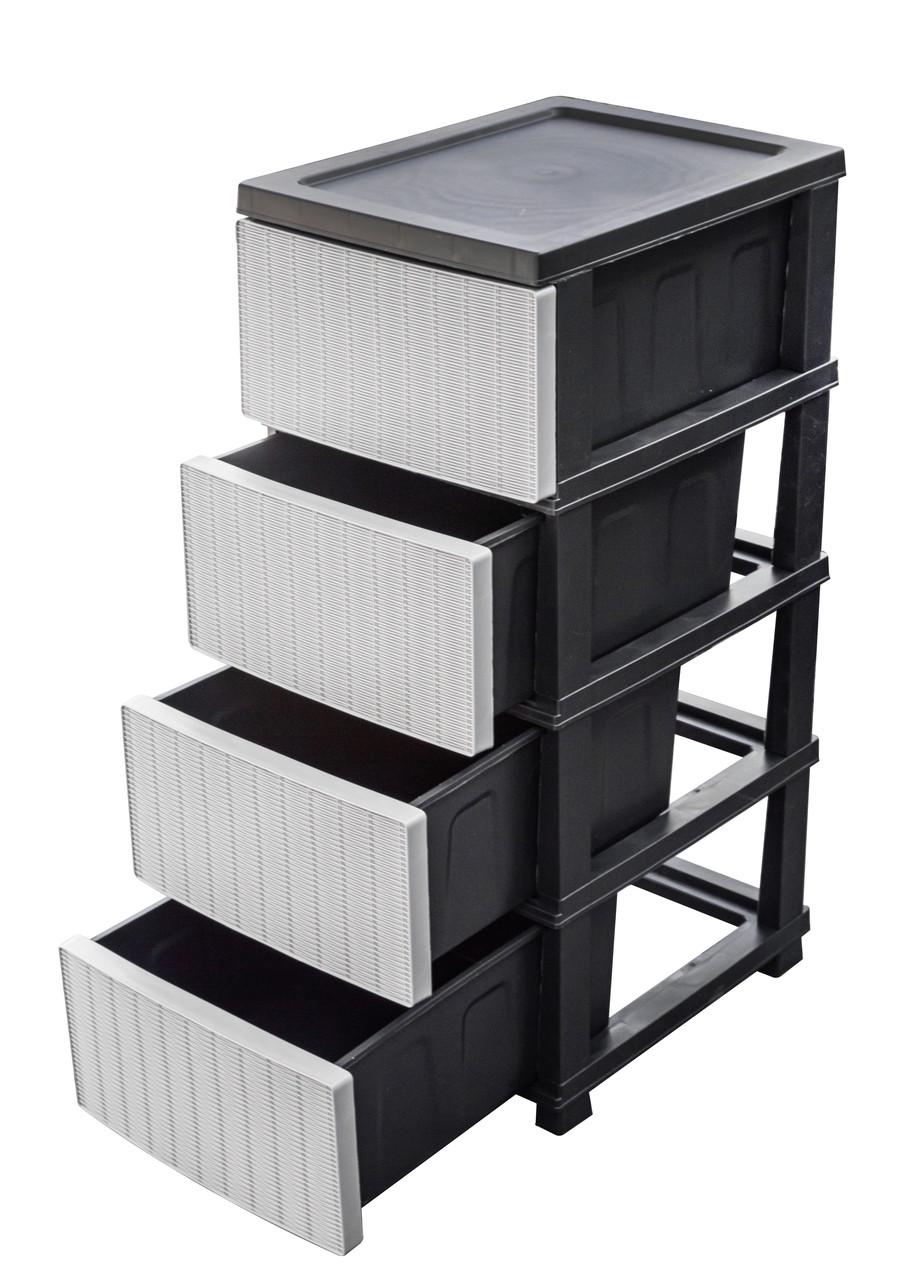Комод пластиковый R-Plastic 34007 Ротанг на 4 ящика 86x45x35 см Серо-черный (5158-СРЧР) - фото 2 Комод пластиковый R-Plastic 34007 Ротанг на 4 ящика 86x45x35 см Серо-черный (5158-СРЧР) - фото 2