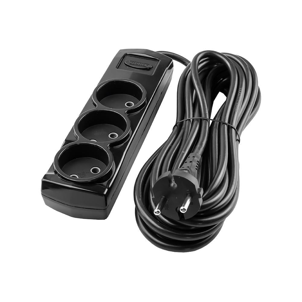 Подовжувач тримісний Violux без заземлення 10 м Чорний (920402)