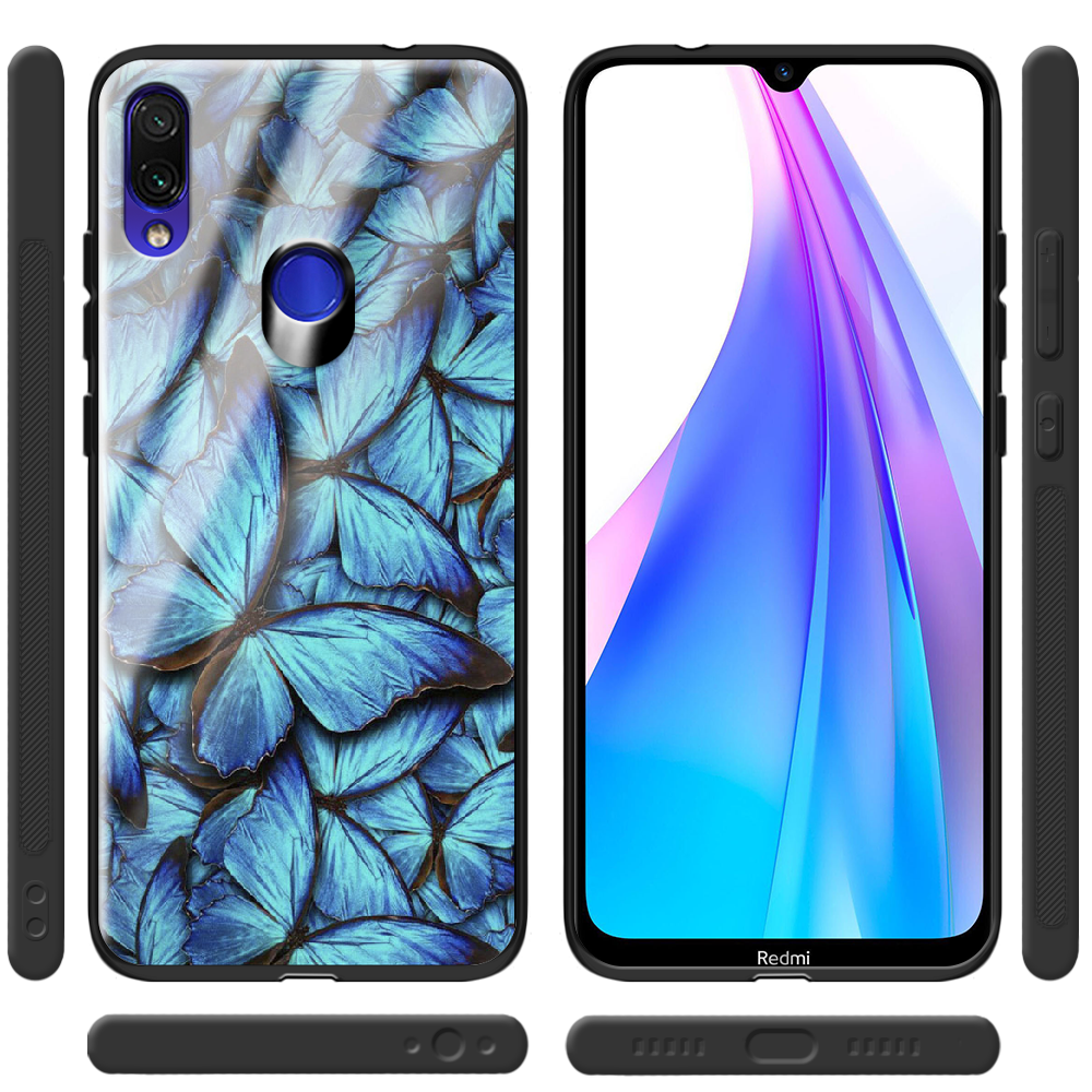 Чехол Boxface Xiaomi Redmi Note 7 лазурные бабочки Черный силикон со стеклом (36202-up1550-37748) - фото 2 Чехол Boxface Xiaomi Redmi Note 7 лазурные бабочки Черный силикон со стеклом (36202-up1550-37748) - фото 2