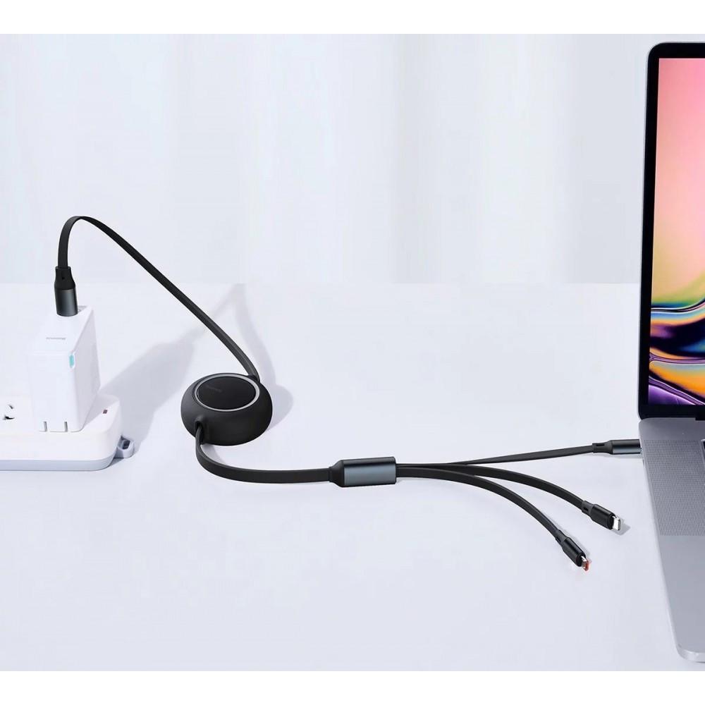 Кабель Baseus Bright Mirror Retractable 3в1 Micro USB/Lightning/Type-C 100W 1,2м Black (25397316) - фото 4